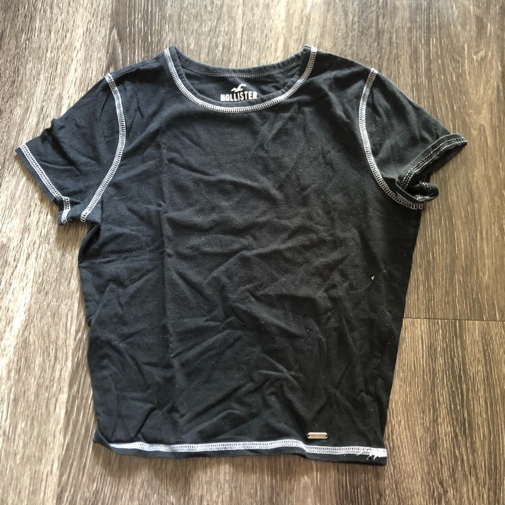 Hollister Black Contrast Stitch Baby Tee Crop Top XS